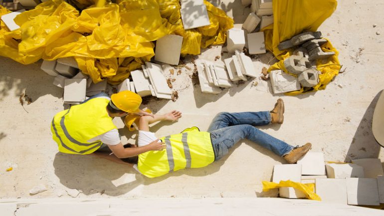 22224257 - construction worker has an accident while working on new house